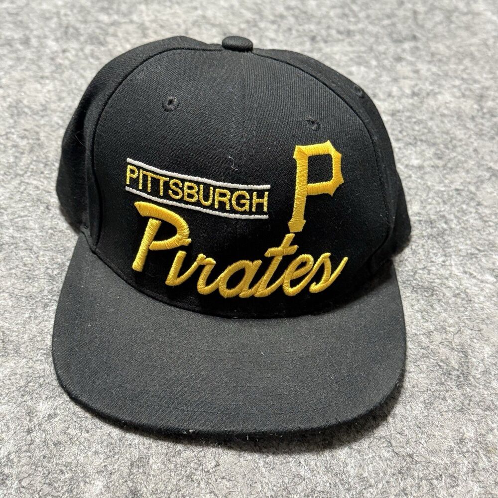 Mitchell & Ness Pittsburgh Pirates Snapback Hat Black Yellow Script Spellout Cap